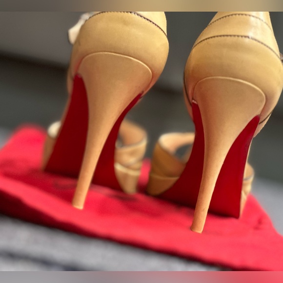 AUTH CHRISTIAN LOUBOUTIN NUDE LEATHER ANKLE STRAP PLATFORM SANDALS HEELS-41.5… - Picture 9 of 9